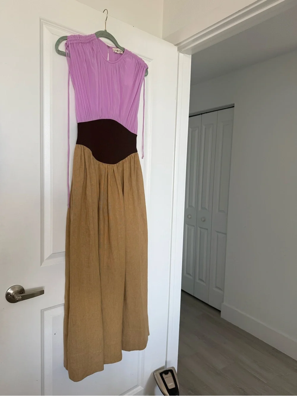 NWT Tory Burch Dress Beige Linen Raw Canvas And Wisteria Silk Chiffon $1,198 4